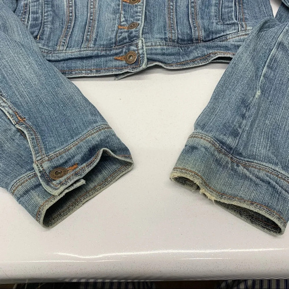 Crop Denim Jacket Woman Medium Y2K Blue Embroidery Beads Boho Western Paris Blue - Picture 5 of 9